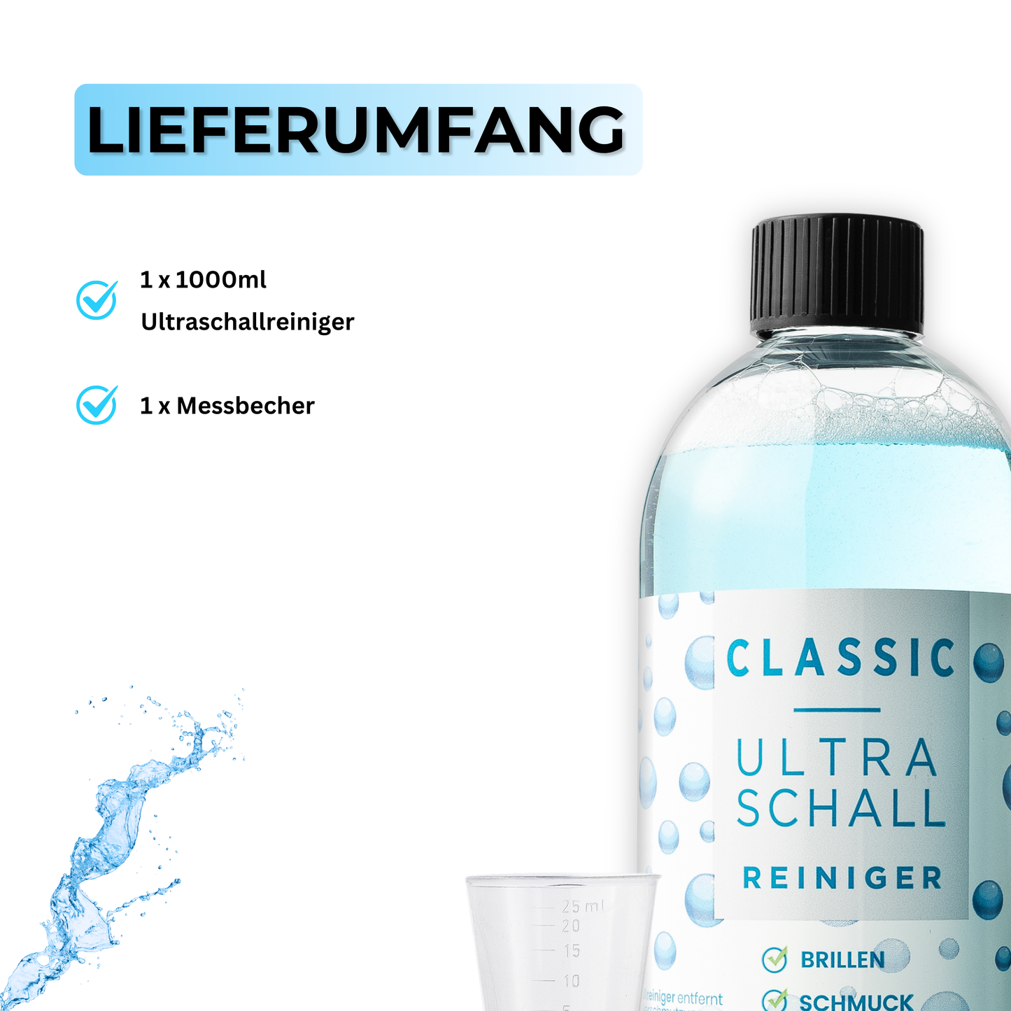 EyeAm Classic Ultraschallreiniger 1000ml - Liererumfang : 1x Ultraschallreiniger + 1x Messbecher