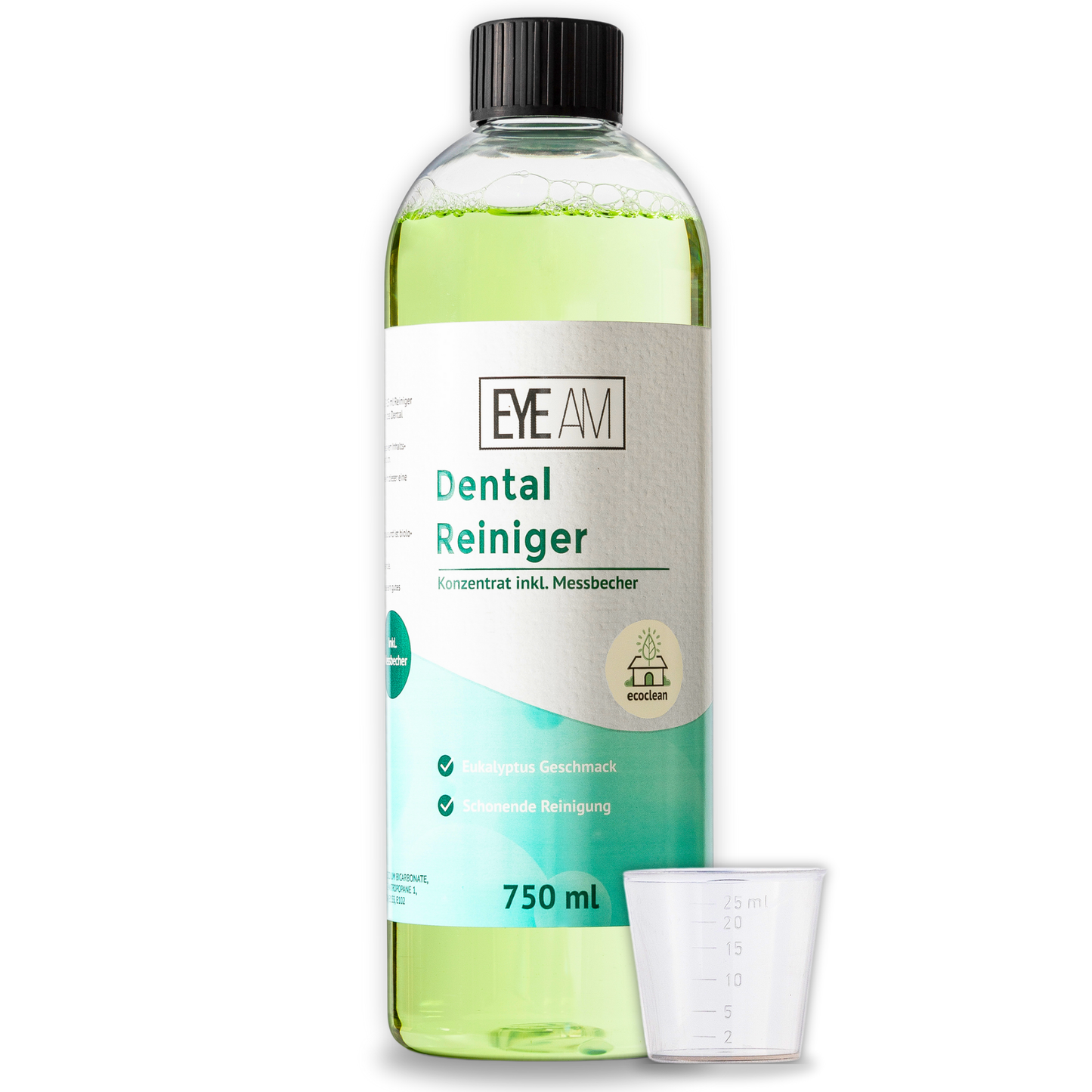 EyeAm Dental Ultraschallreiniger Konzentrat 750ml mit Messbecher - Ultraschallreiniger für Zahnersatz und Dentalgeräte – Konzentrat
