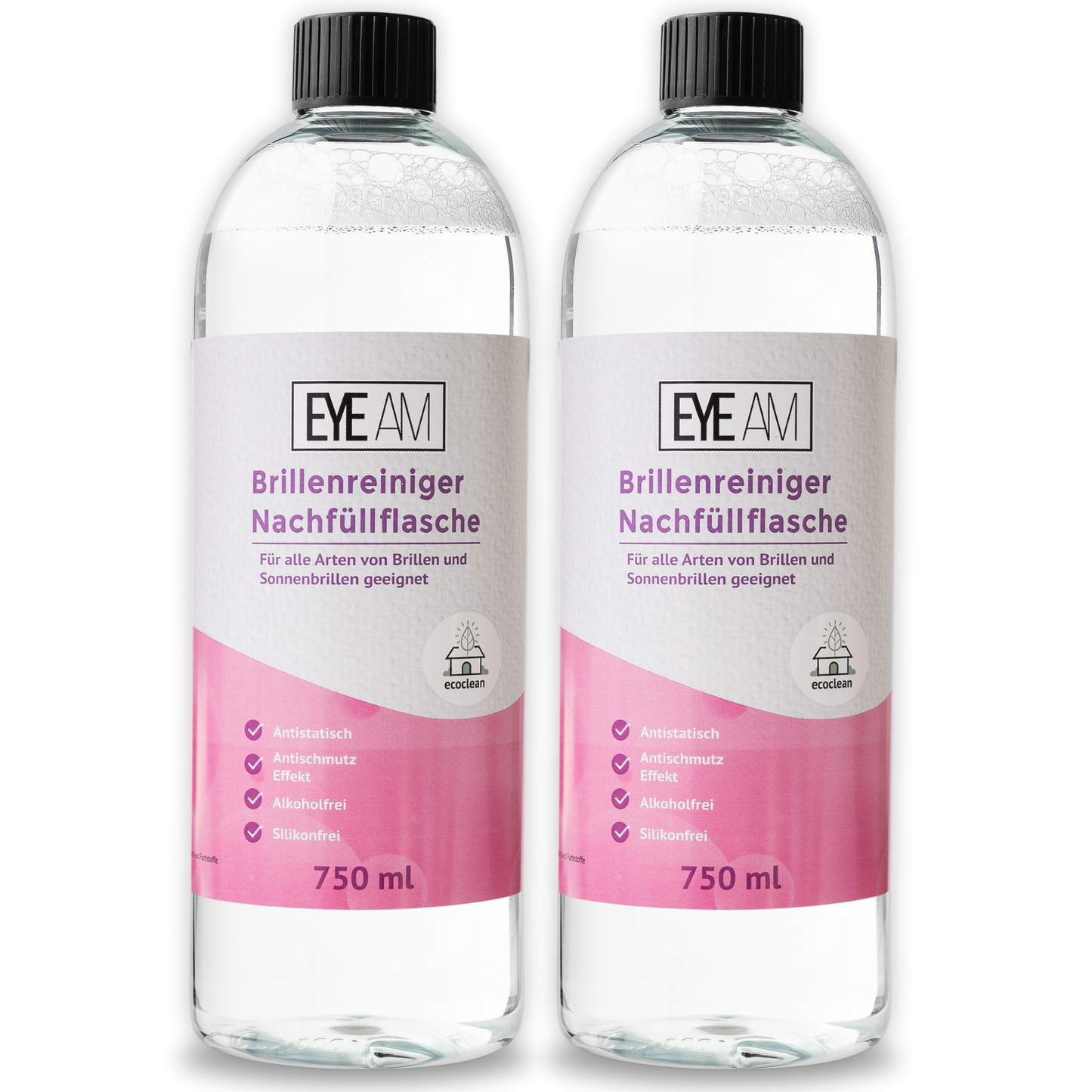 Nachfüllbare Flasche mit 1500ml Reinigungsflüssigkeit für Brillen – passend für EyeAm Spraysysteme, umweltfreundlich und ergiebig