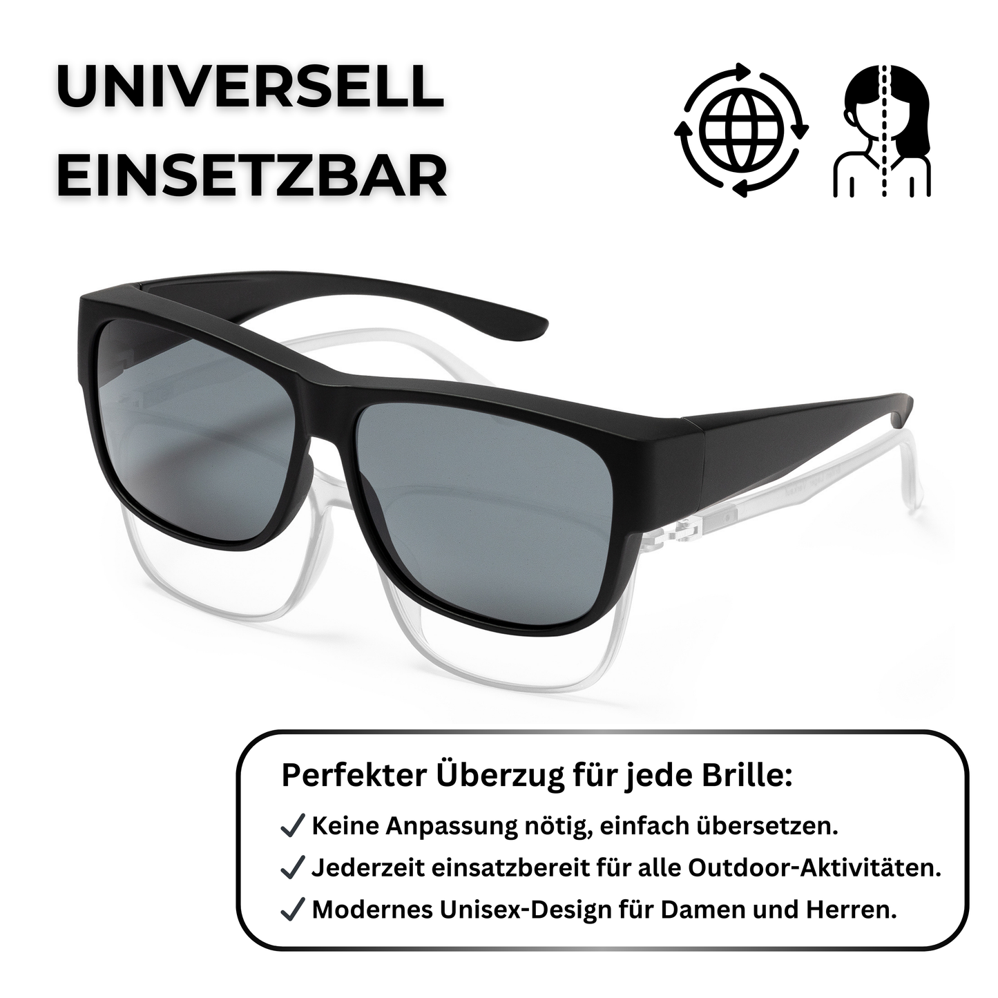 EyeAm Überziehbrille passend für alle Korrekturbrillen – Unisex-Design für Damen & Herren, einfach aufsetzen
