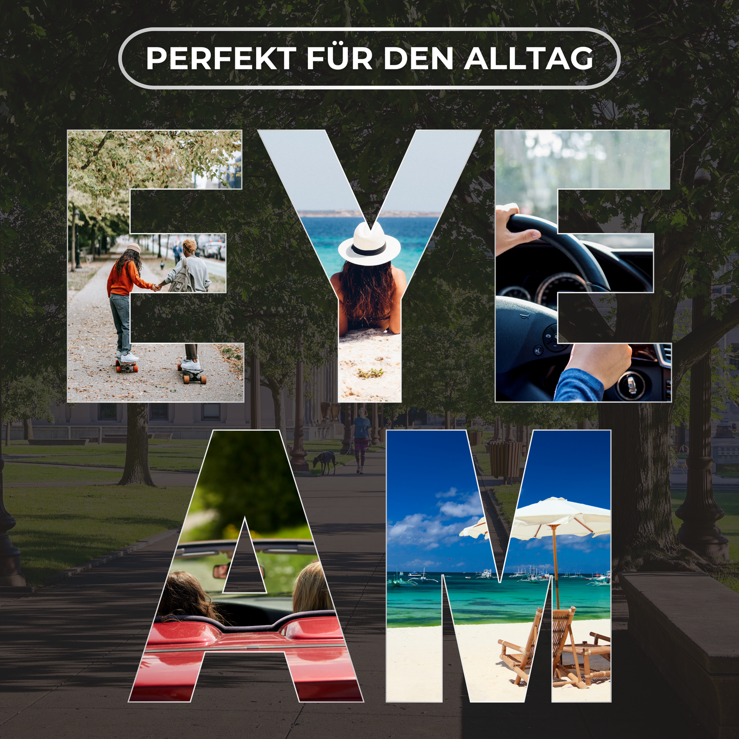 EyeAm Überziehbrille Schwarz im Einsatz – beim Sport, Autofahren und auf Reisen getragen über Korrekturbrille