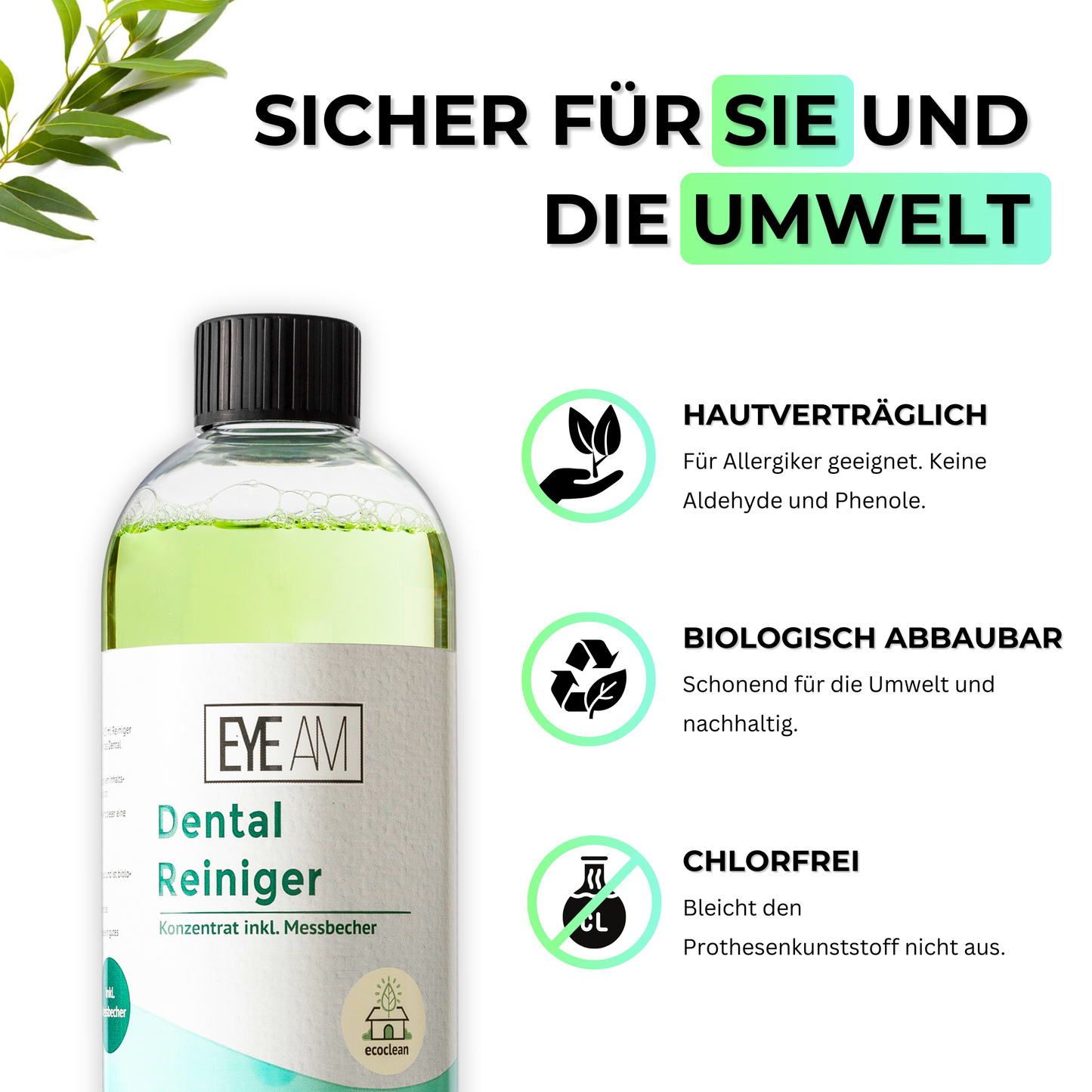 Nachhaltiger Dentalreiniger ohne aggressive Chemikalien – alkoholfrei, chlorfrei, wiederverwendbar.