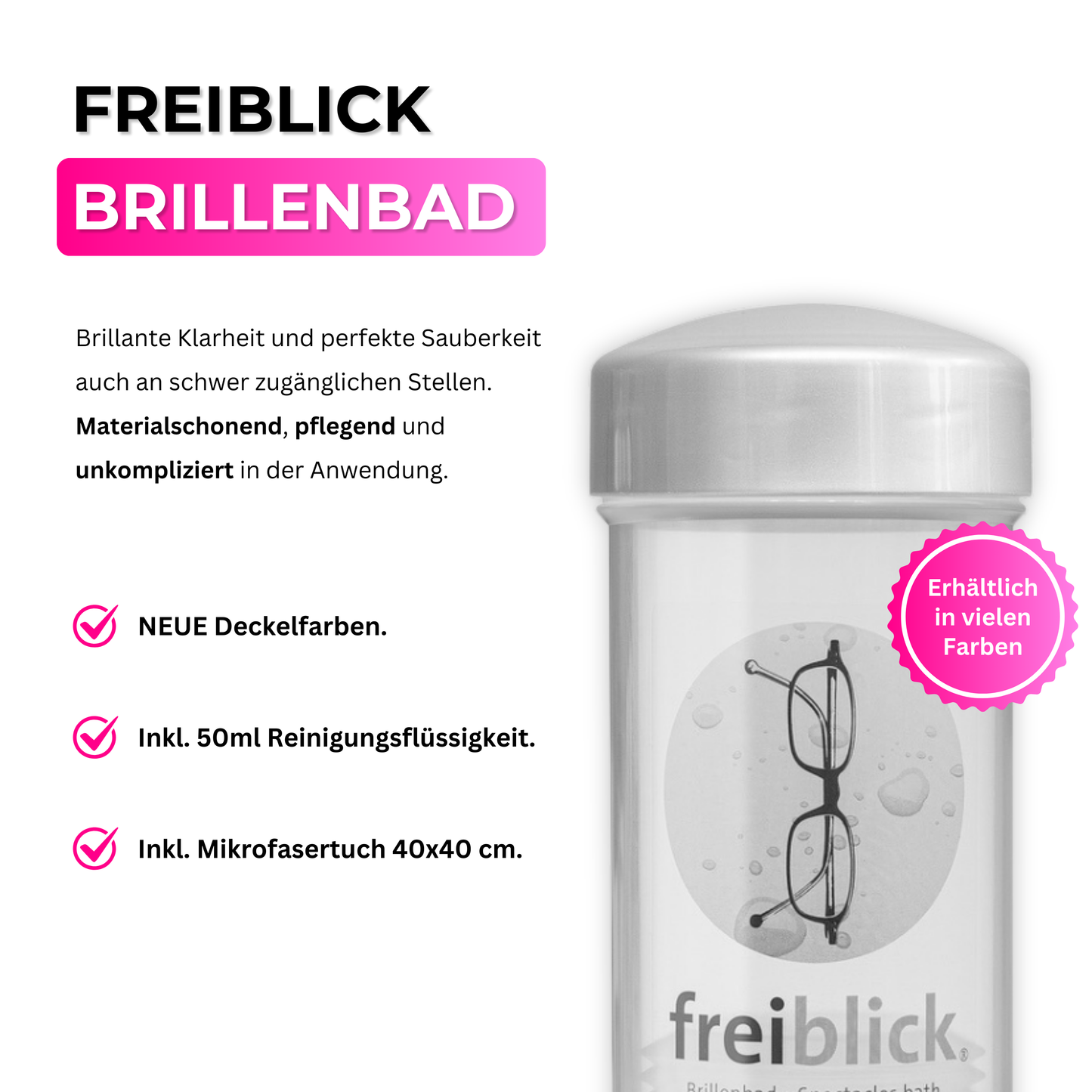 EyeAm Freiblick Brillenbad Set in Grau mit Spezialreiniger und Mikrofasertuch – Komplettlösung zur täglichen Brillenpflege für streifenfreie Gläser