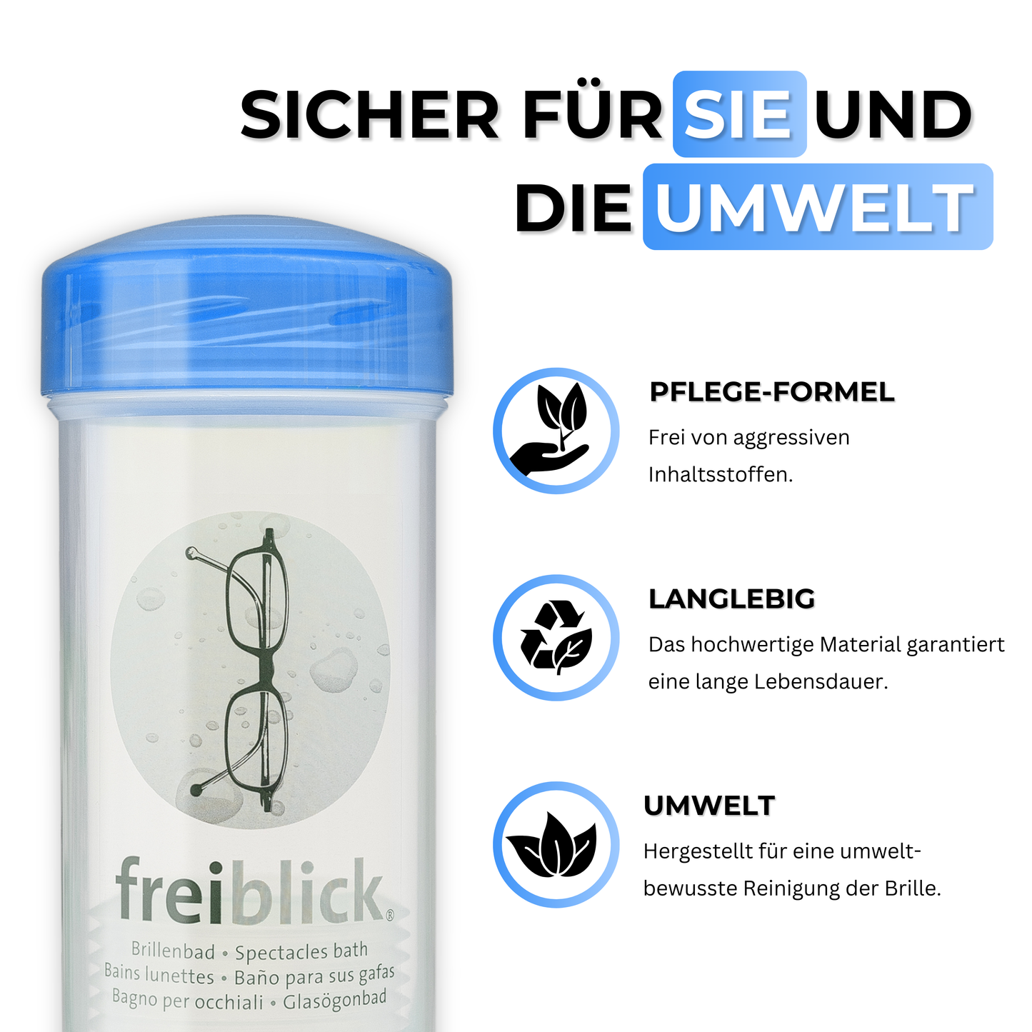Nachhaltige Brillenreinigung mit dem EyeAm Freiblick Brillenbad Set in Blau – umweltschonend, wiederverwendbar & alkoholfrei für sensible Materialien