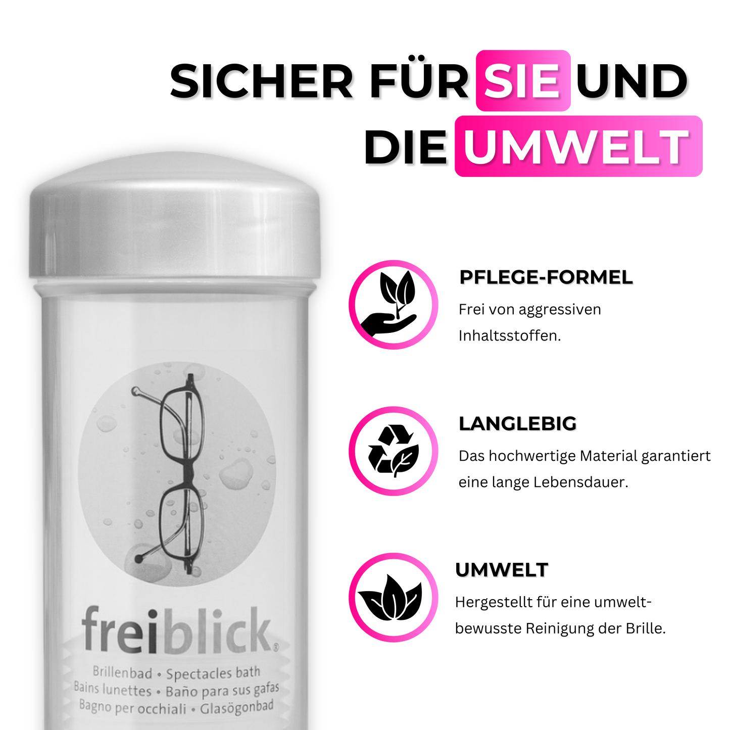 Nachhaltige Brillenreinigung mit dem EyeAm Freiblick Brillenbad Set in Grau – umweltschonend, wiederverwendbar & alkoholfrei für sensible Materialien