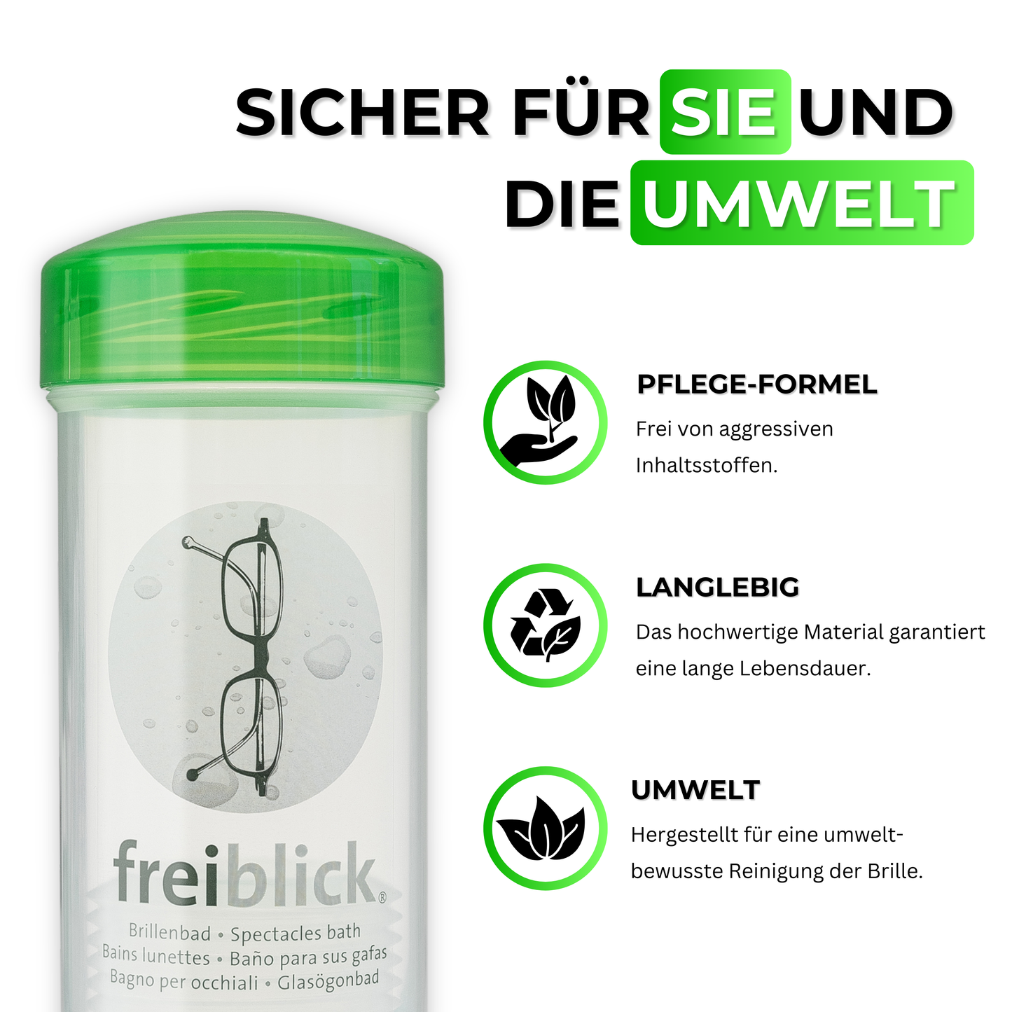 Nachhaltige Brillenreinigung mit dem EyeAm Freiblick Brillenbad Set in Grün – umweltschonend, wiederverwendbar & alkoholfrei für sensible Materialien