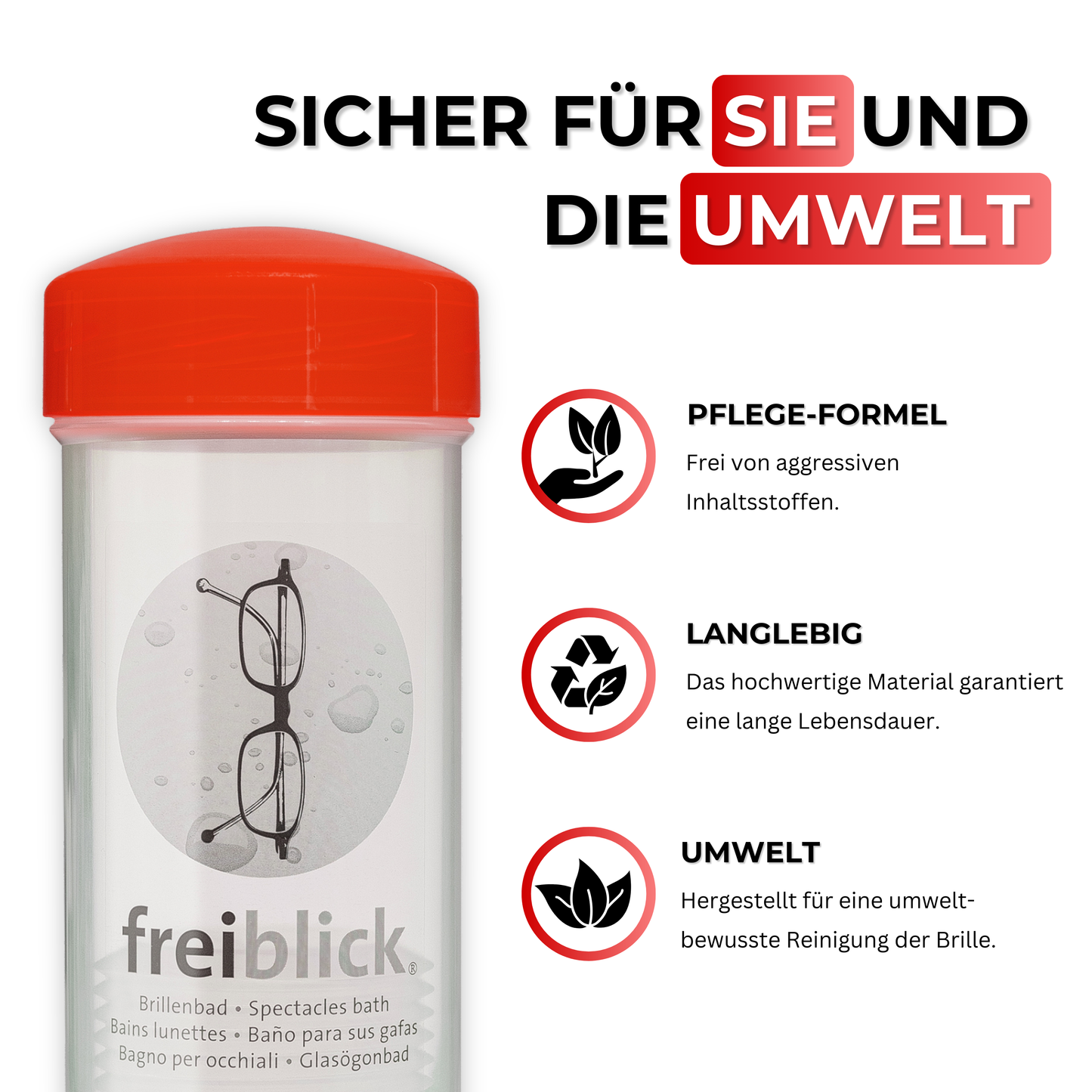 Nachhaltige Brillenreinigung mit dem EyeAm Freiblick Brillenbad Set in Rot – umweltschonend, wiederverwendbar & alkoholfrei für sensible Materialien