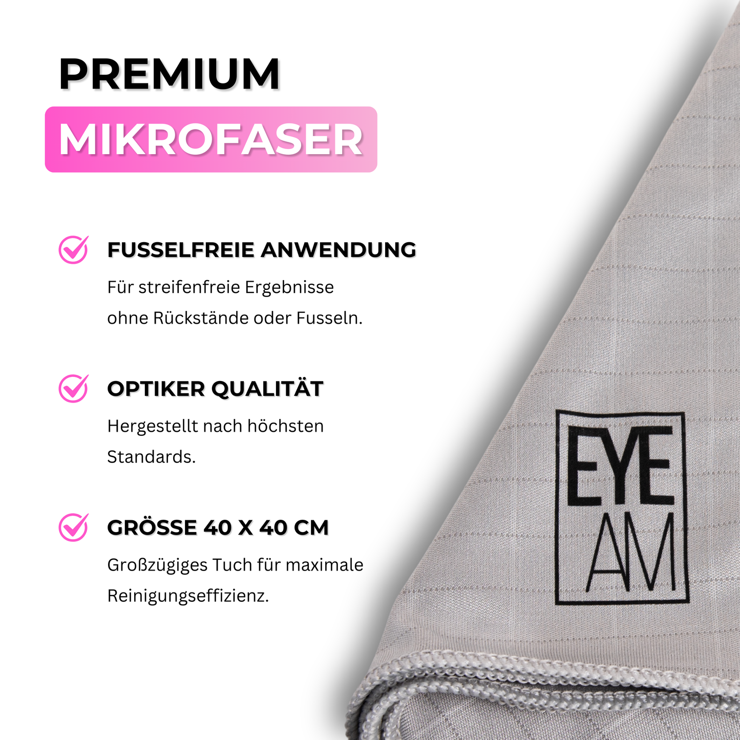 40x40 cm Mikrofasertuch in Optikerqualität – ideal für streifenfreie Brillenreinigung ohne Kratzer