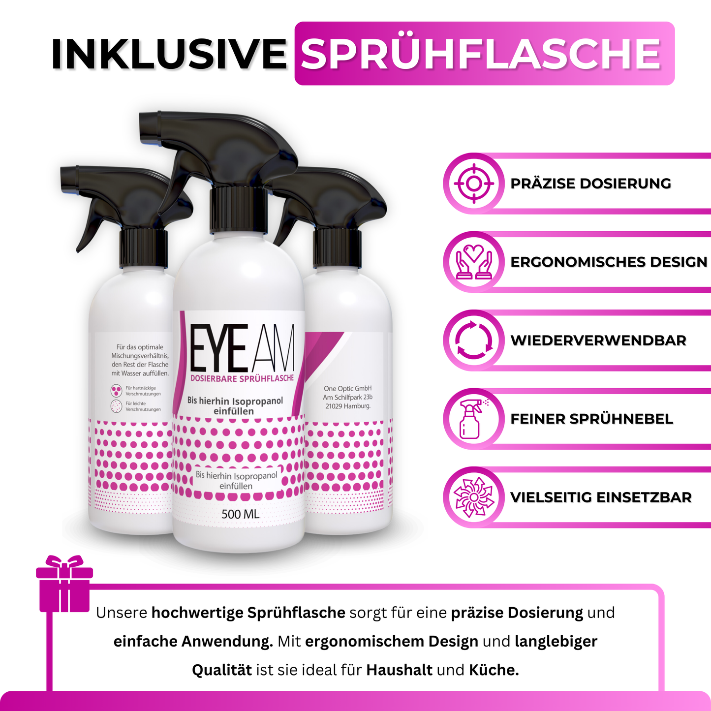 EyeAm Isopropanol 1000ml Set mit praktischer 500ml Mischflasche – Komplettlösung für präzise Dosierung und sichere Anwendung.