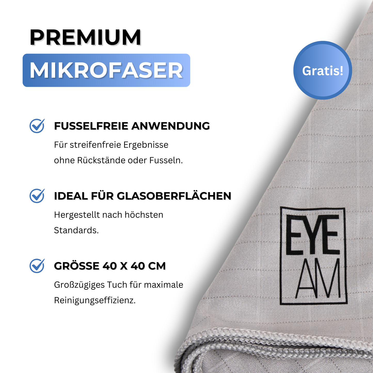 EyeAm Mikrofaser Reinigungstuch – fusselfrei, kratzsicher, ideal für empfindliche Touchscreens