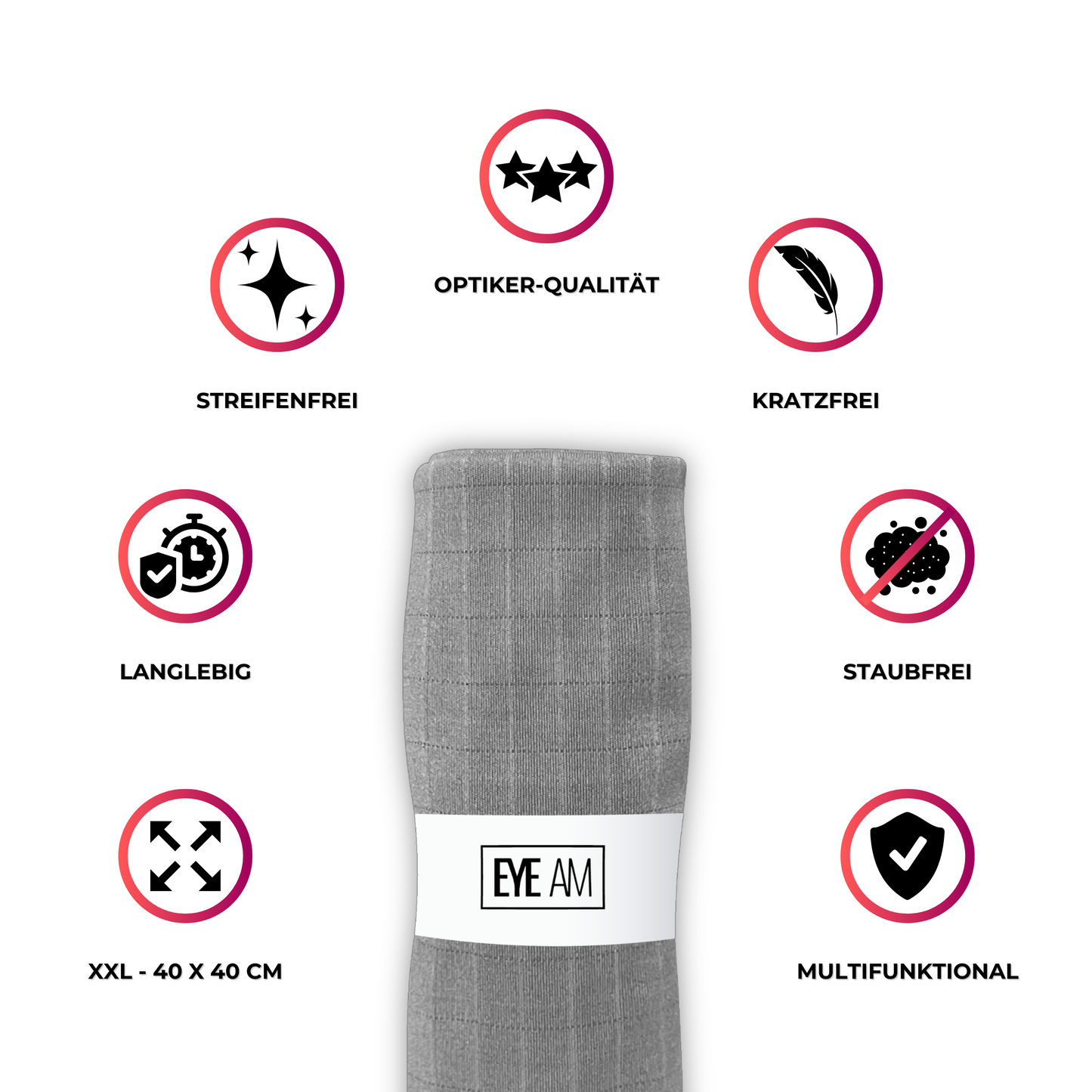 EyeAm Mikrofaser Reinigungstuch – fusselfrei, waschbar, wiederverwendbar, hautfreundlich, ideal für Brillen und Displays