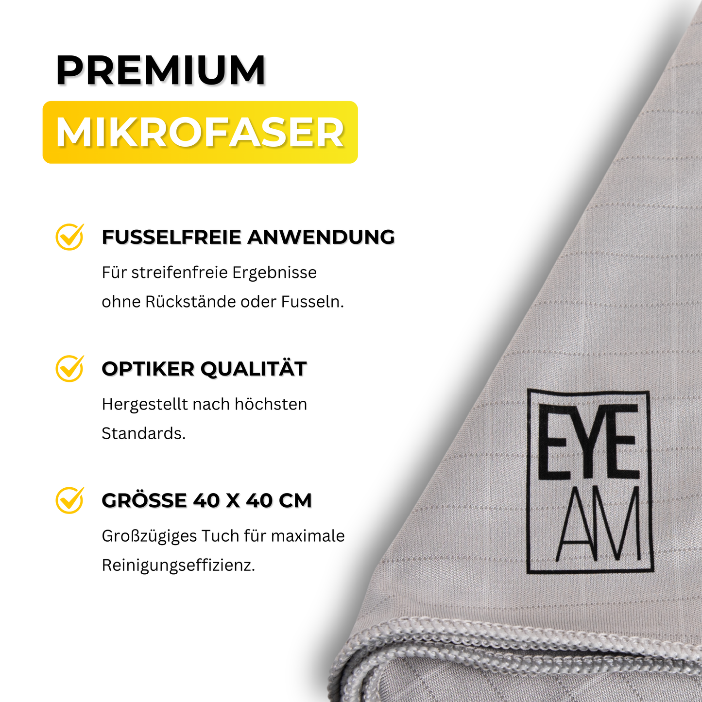 40x40 cm Mikrofasertuch in Optikerqualität – ideal für streifenfreie Brillenreinigung ohne Kratzer