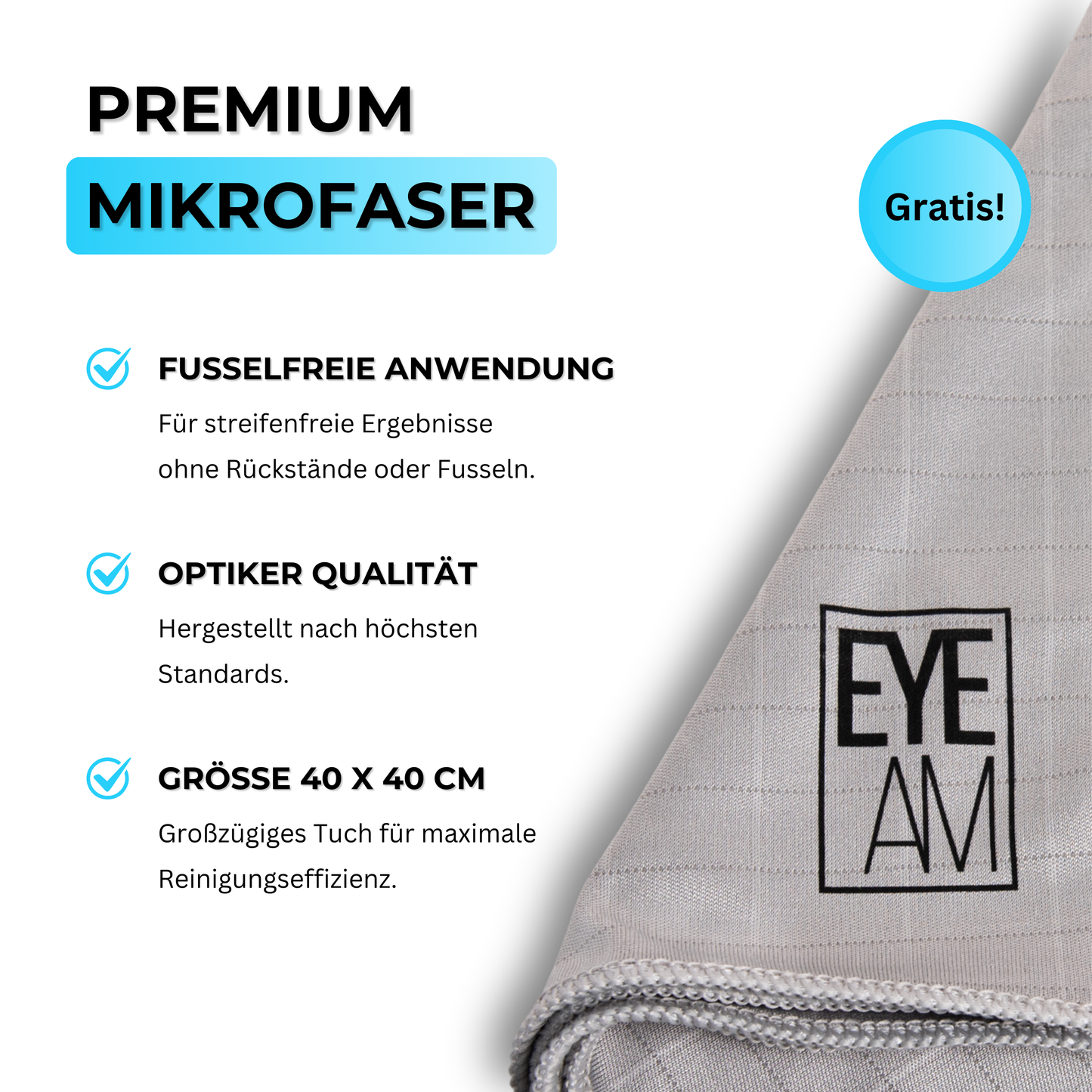 40x40 cm Mikrofasertuch in Optikerqualität – ideal für streifenfreie Brillenreinigung ohne Kratzer