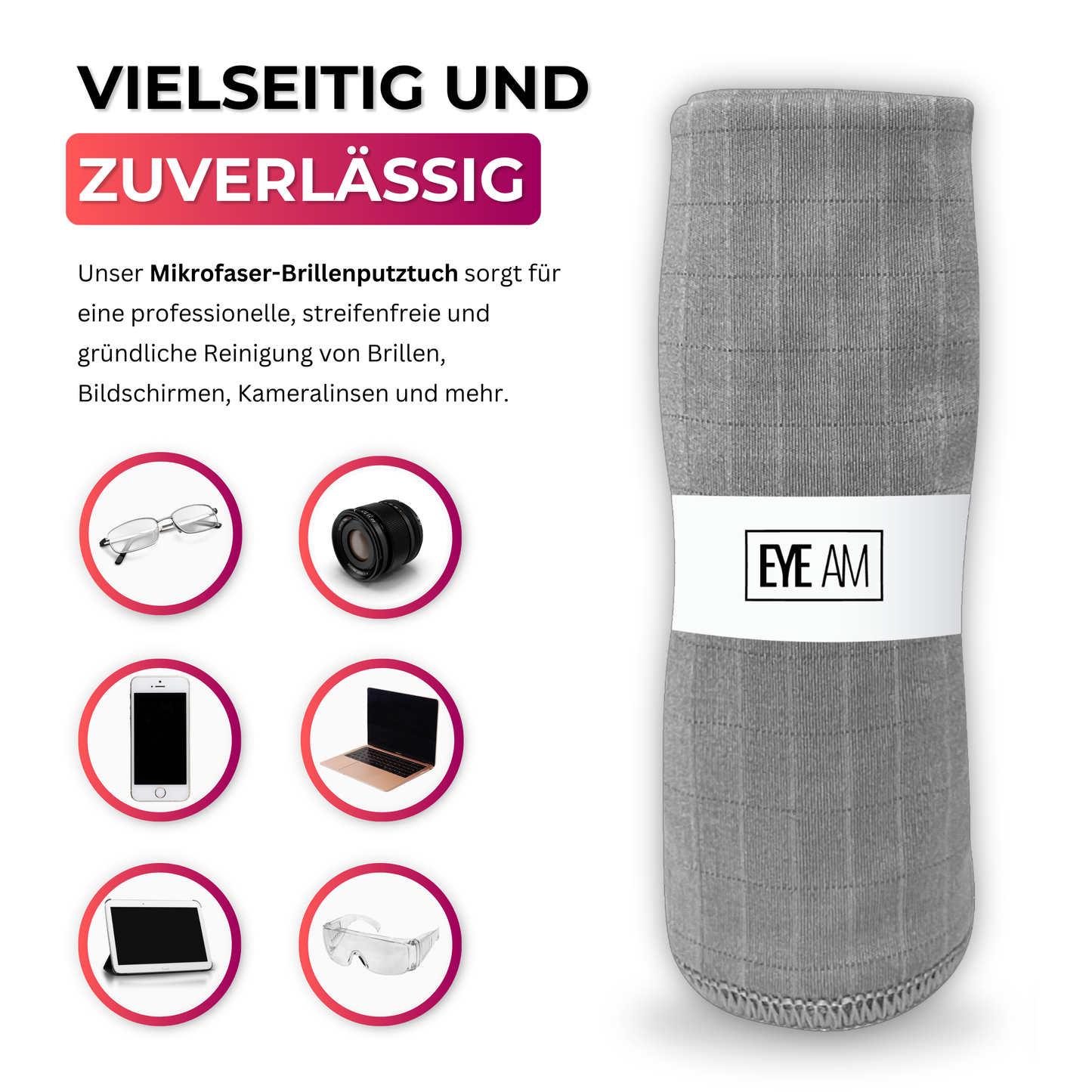 Multifunktionales EyeAm Brillenputztuch – geeignet für Brillengläser, Smartphones, Tablets, Kameralinsen und Displays