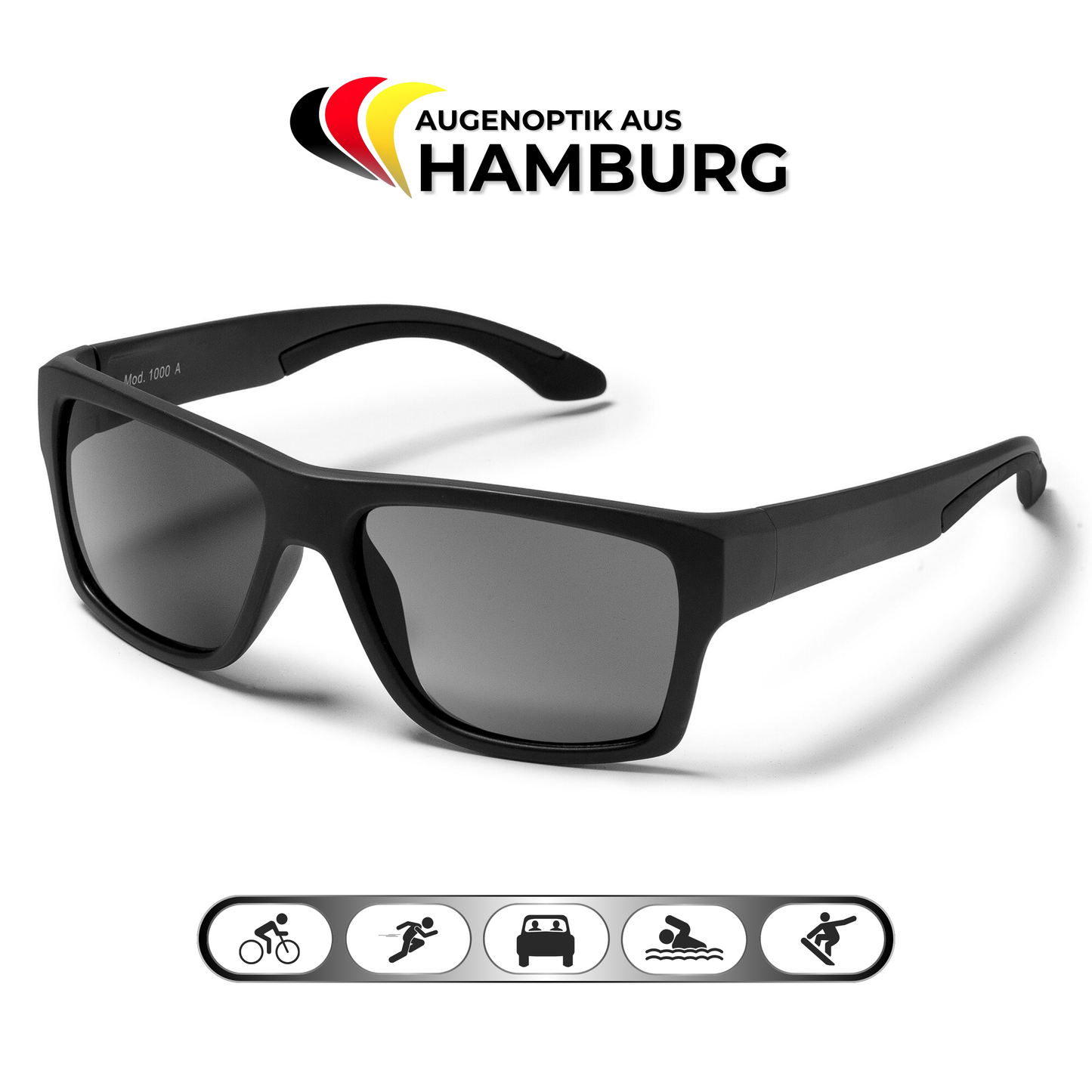 EyeAm Sportbrille Lifestyle 1000 mit Logo ‚Augenoptik aus Hamburg‘ – Optikerqualität für höchsten Sehkomfort