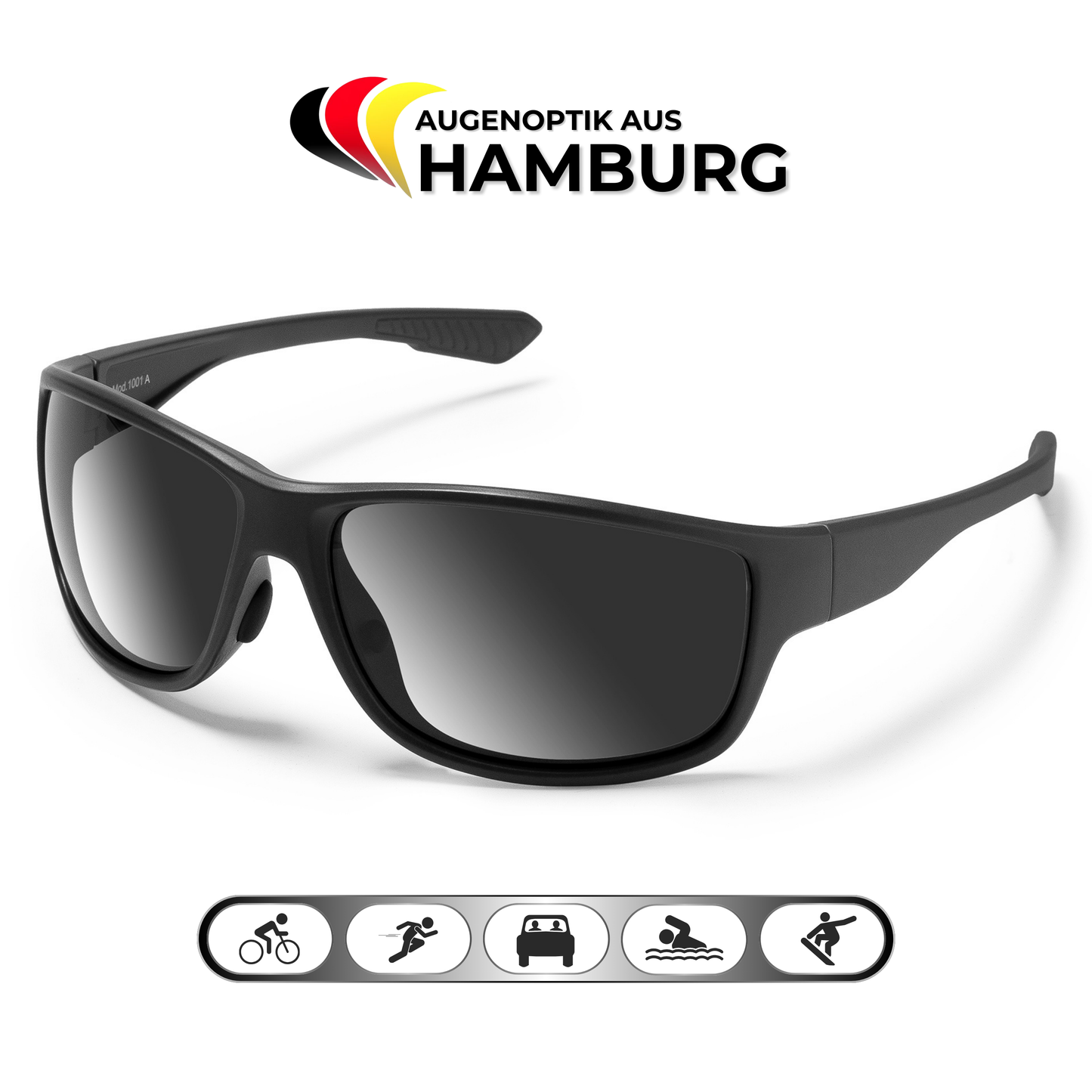 EyeAm Sportbrille Lifestyle 1001 mit Logo ‚Augenoptik aus Hamburg‘ – Optikerqualität für höchsten Sehkomfort