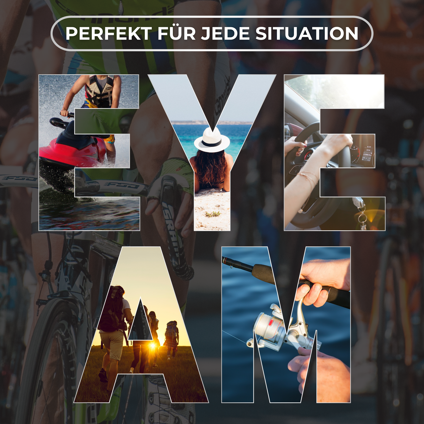 EyeAm Lifestyle 1001 Sportbrille im Einsatz – beim Jetski, Angeln, Autofahren und Outdoor-Abenteuern