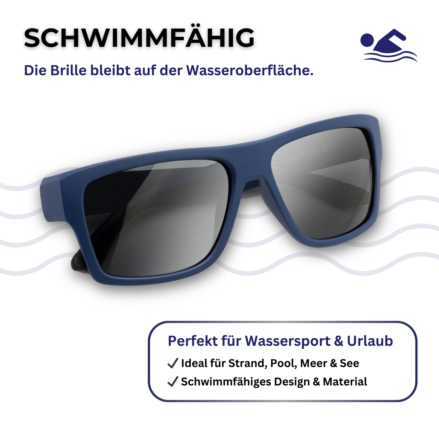 EyeAm Schwimmfähige Sportbrille – schwimmt auf Wasser, ideal für SUP, Bootstouren, Strand und Schwimmen