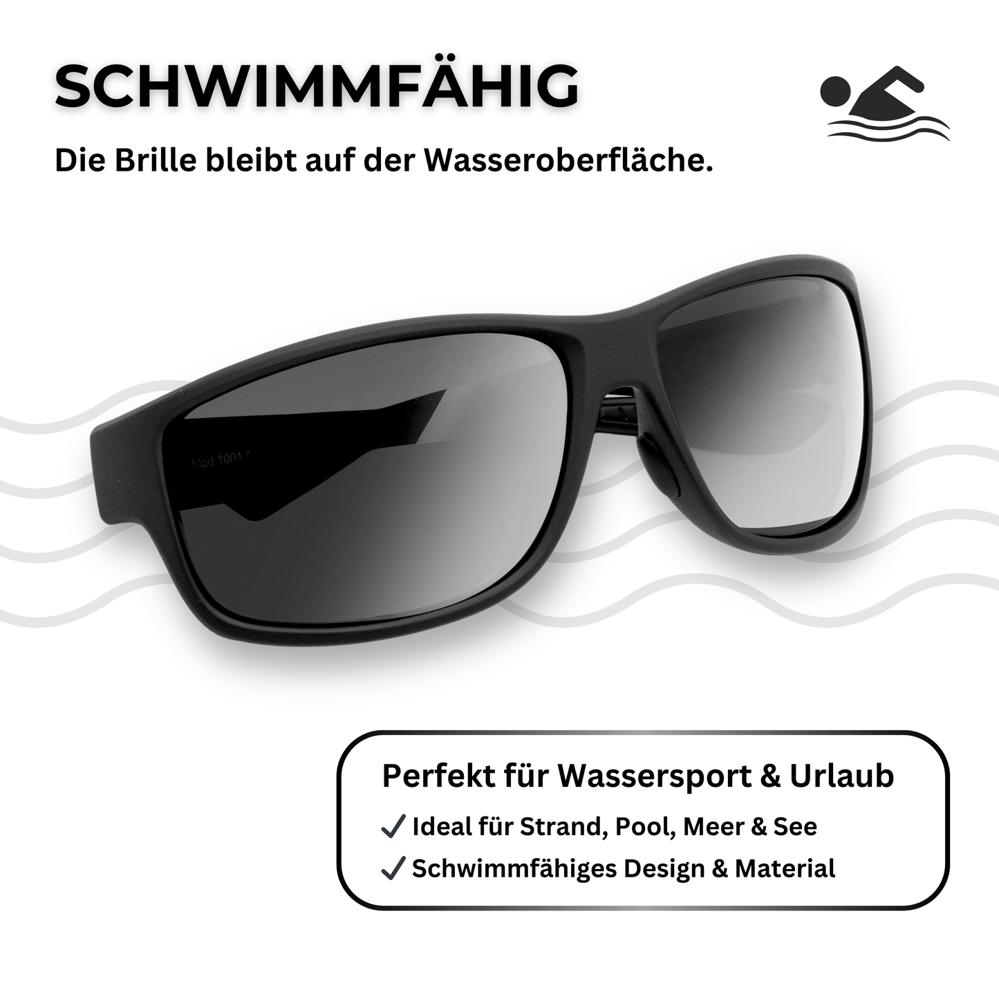 EyeAm Schwimmfähige Sportbrille – schwimmt auf Wasser, ideal für SUP, Bootstouren, Strand und Schwimmen