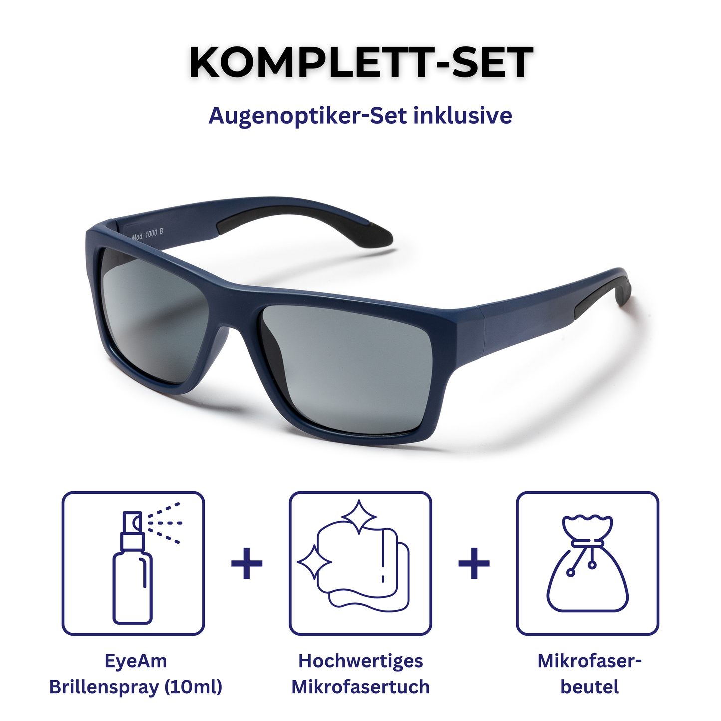 EyeAm Sportbrillen-Set – mit 10ml Brillenspray, Mikrofaser-Reinigungstuch und Transportbeutel für optimale Pflege