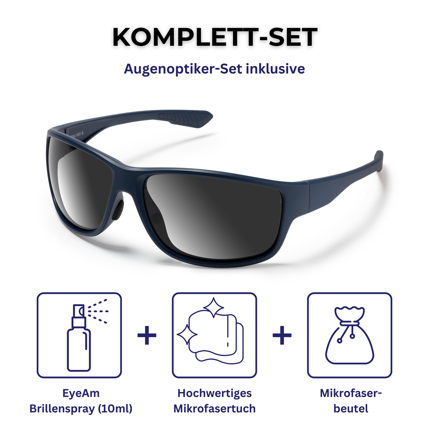 EyeAm Sportbrillen-Set – mit Brillenspray, Mikrofaser-Reinigungstuch und Transportbeutel für optimale Pflege