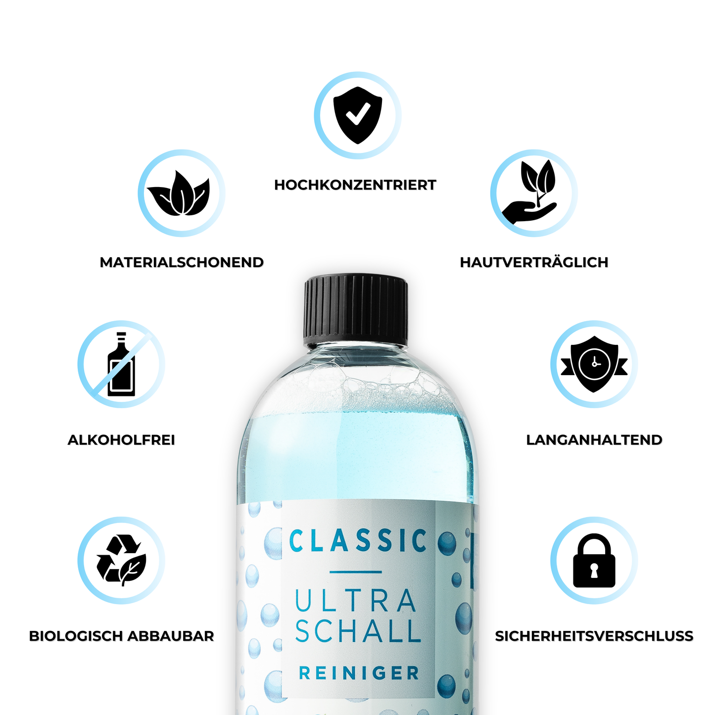 Vorteile des EyeAm Ultraschallkonzentrats: hygienisch, materialschonend, vielseitig, effektiv