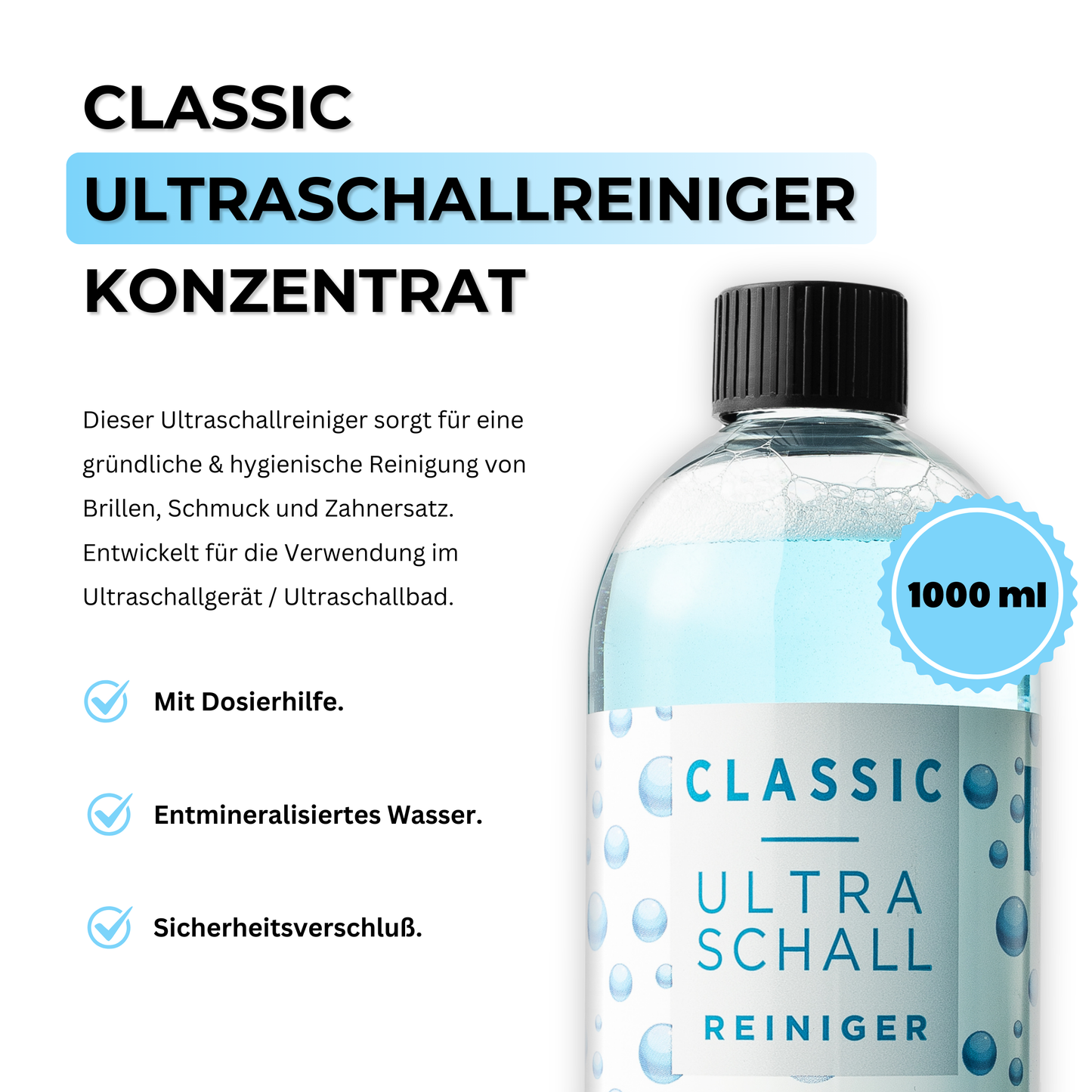 EyeAm Ultraschallreiniger Konzentrat 1000 ml – Profi-Reinigung für Brillen, Schmuck & Zahnersatz