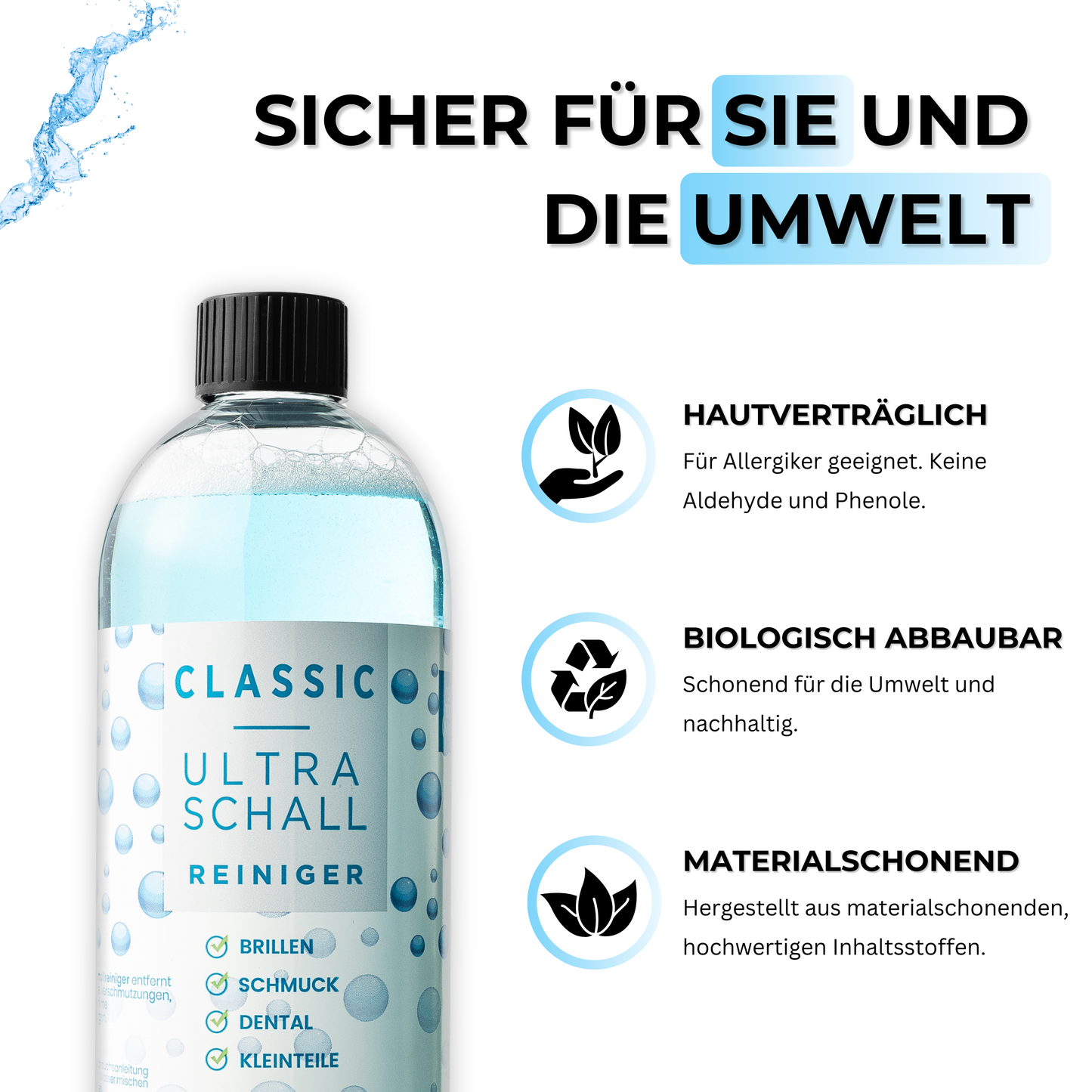 EyeAm Ultraschallreiniger Konzentrat 1000 ml - Materialschonend, Hautverträglich, Biologisch abbaubar