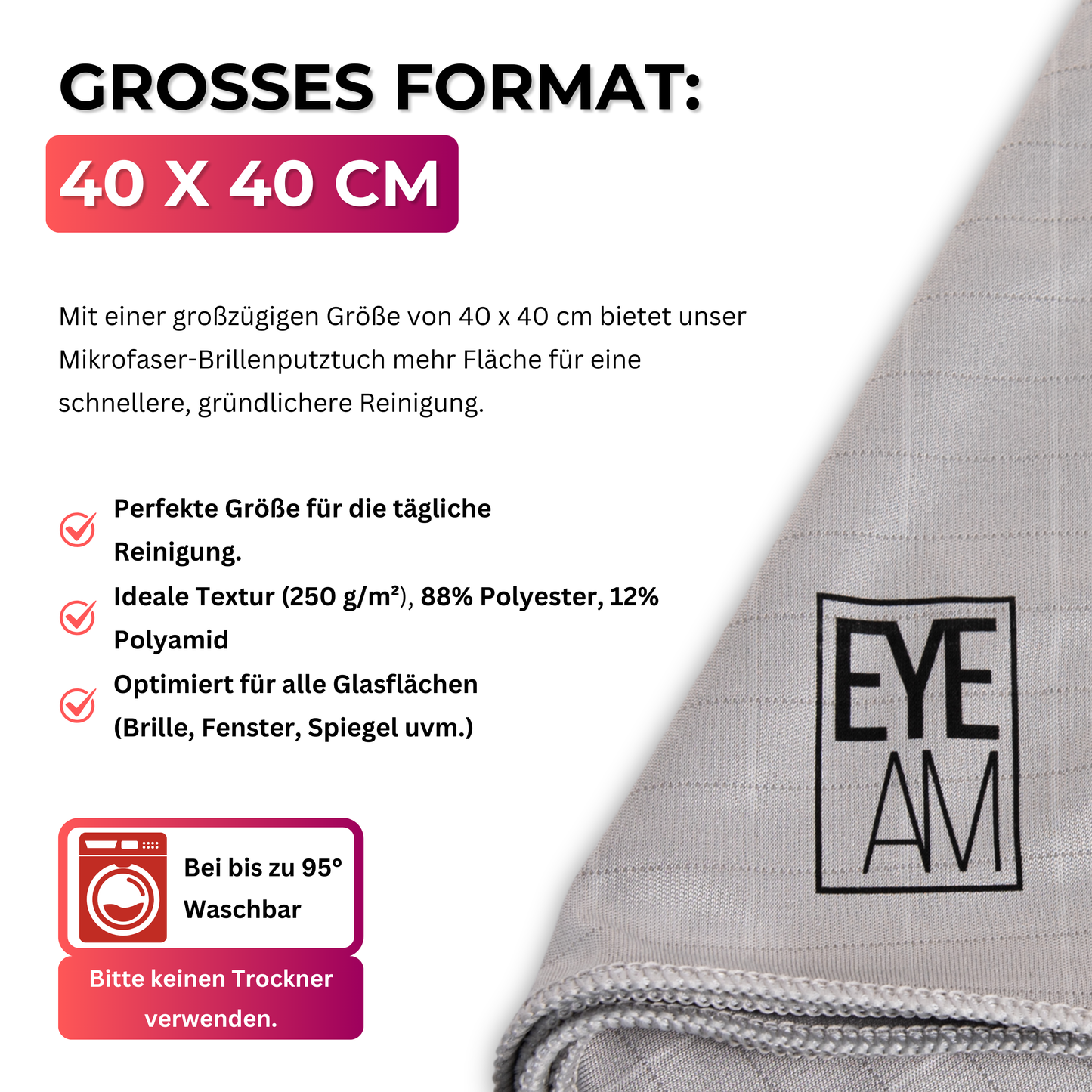EyeAm Mikrofasertuch bei 95 Grad waschbar – mehrfach verwendbar, maschinenwaschbar und umweltschonend ohne Trockner