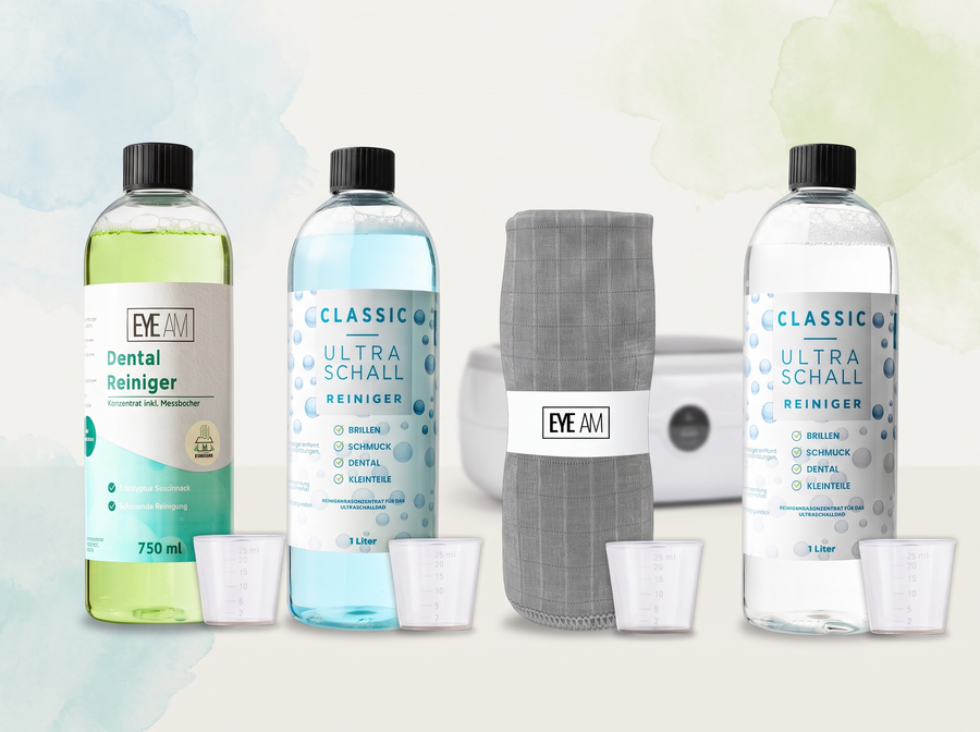 EyeAm Ultraschallreiniger Konzentrate: Classic und Dental mit Messbecher