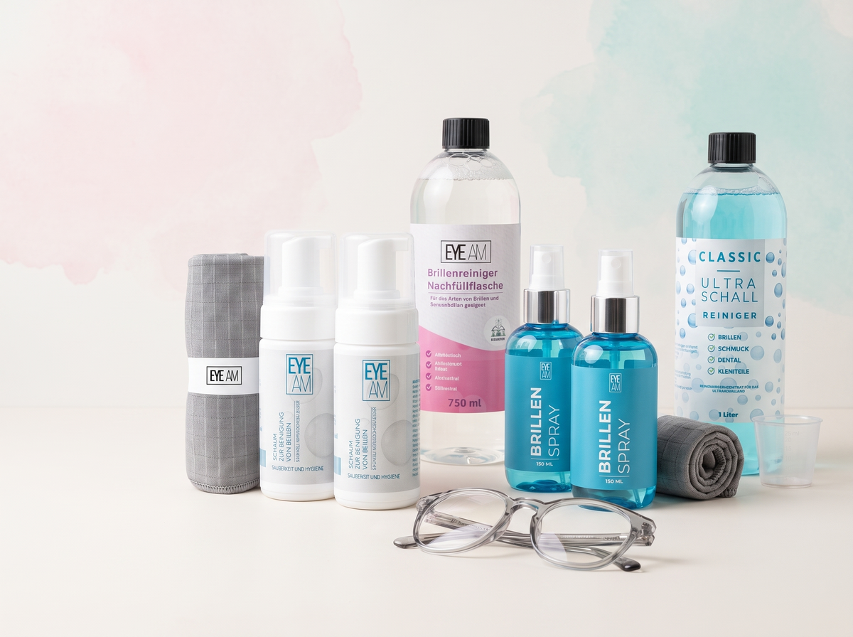 EyeAm Optic: Brillenpflege mit Schaum, Spray, Nachfüllflasche und Ultraschall-Konzentrat