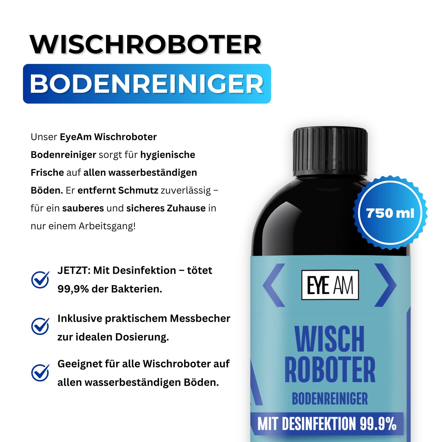 Hochkonzentrierter Bodenreiniger mit Desinfektion entfernt Schmutz, Flecken und 99,9 % der Bakterien. Geeignet für Parkett, Laminat, Fliesen, PVC und Steinböden – streifenfrei und effektiv.
