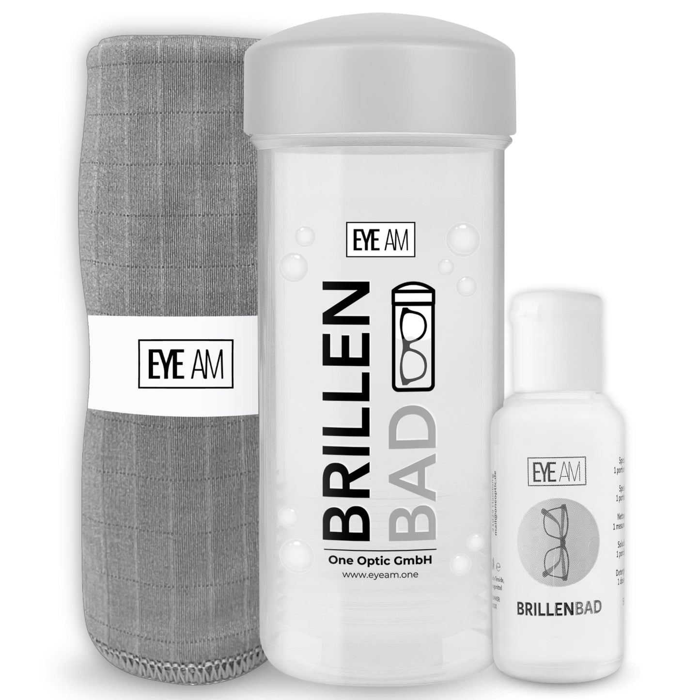 Das EyeAm Brillenbad Set kombiniert Brillenbad, 50ml Spezialreiniger und Mikrofasertuch für perfekte Reinigung. Streifenfreie Ergebnisse und klare Sicht in Sekunden – ideal für den Alltag.