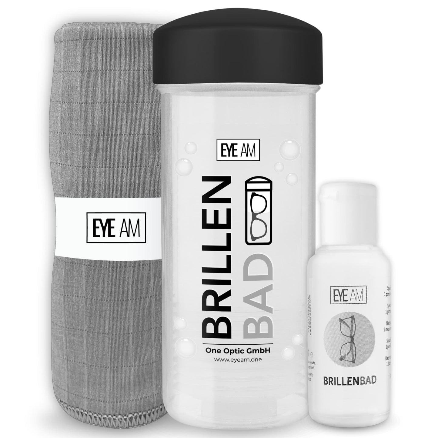 Das EyeAm Brillenbad Set kombiniert Brillenbad, 50ml Spezialreiniger und Mikrofasertuch für perfekte Reinigung. Streifenfreie Ergebnisse und klare Sicht in Sekunden – ideal für den Alltag.