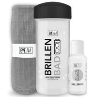 Das EyeAm Brillenbad Set kombiniert Brillenbad, 50ml Spezialreiniger und Mikrofasertuch für perfekte Reinigung. Streifenfreie Ergebnisse und klare Sicht in Sekunden – ideal für den Alltag.