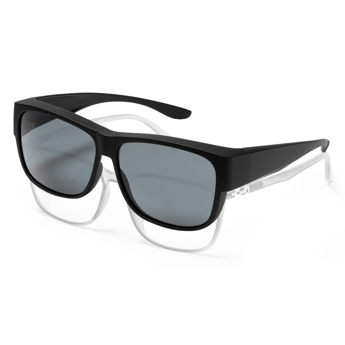 EyeAm Überziehbrille Schwarz – Polarisierte Sonnenbrille zum Tragen über Korrekturbrillen, modernes Unisex-Design