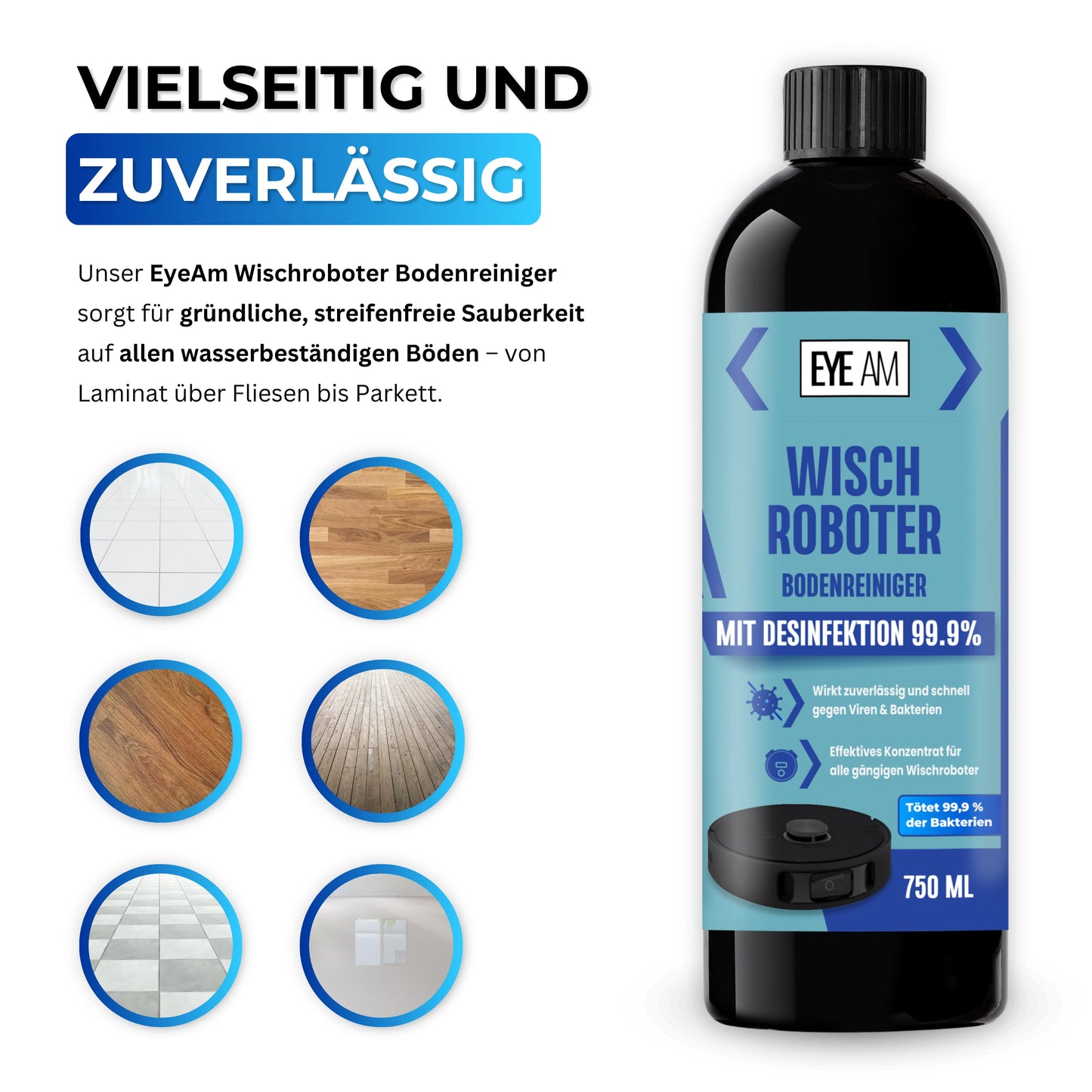 Geeignet für Parkett, Laminat, Fliesen, Steinböden und PVC. Perfekt für Haushalte mit Kindern, Haustieren oder hohen Hygieneanforderungen – für gründliche und sichere Reinigung.