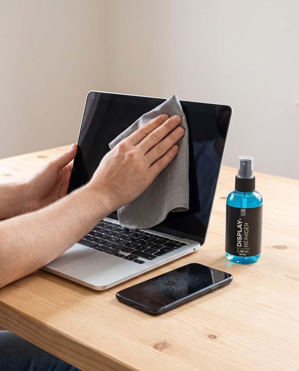 Displayreiniger: Laptop und Smartphone mit Mikrofasertuch reinigen