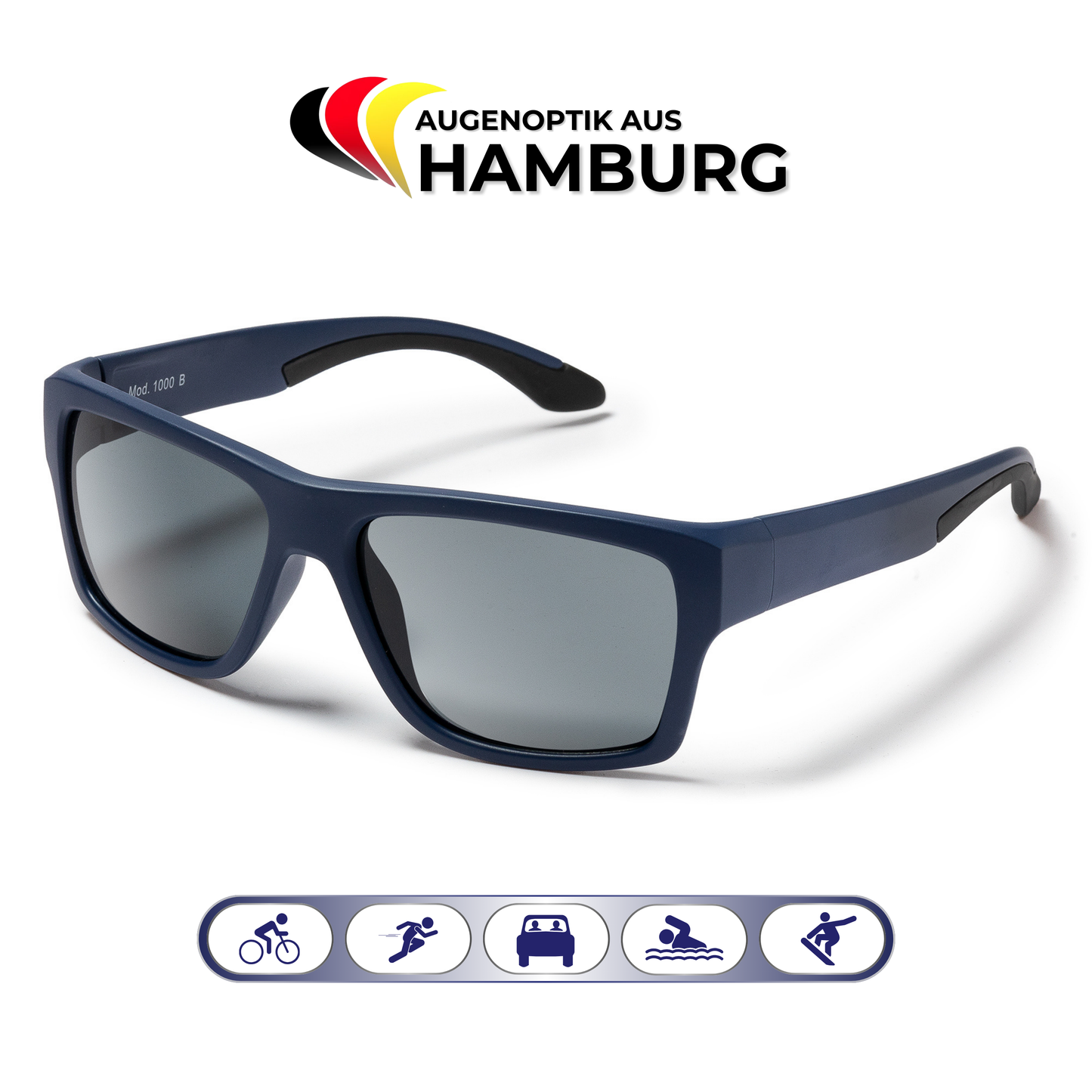 EyeAm Sportbrille Lifestyle 1000 mit Logo ‚Augenoptik aus Hamburg‘ – Optikerqualität für höchsten Sehkomfort